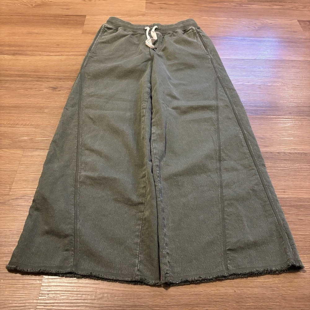 Aerie Soft Landing Trouser Pants M Olive Green Wide Leg Pull On Drawstring Baggy